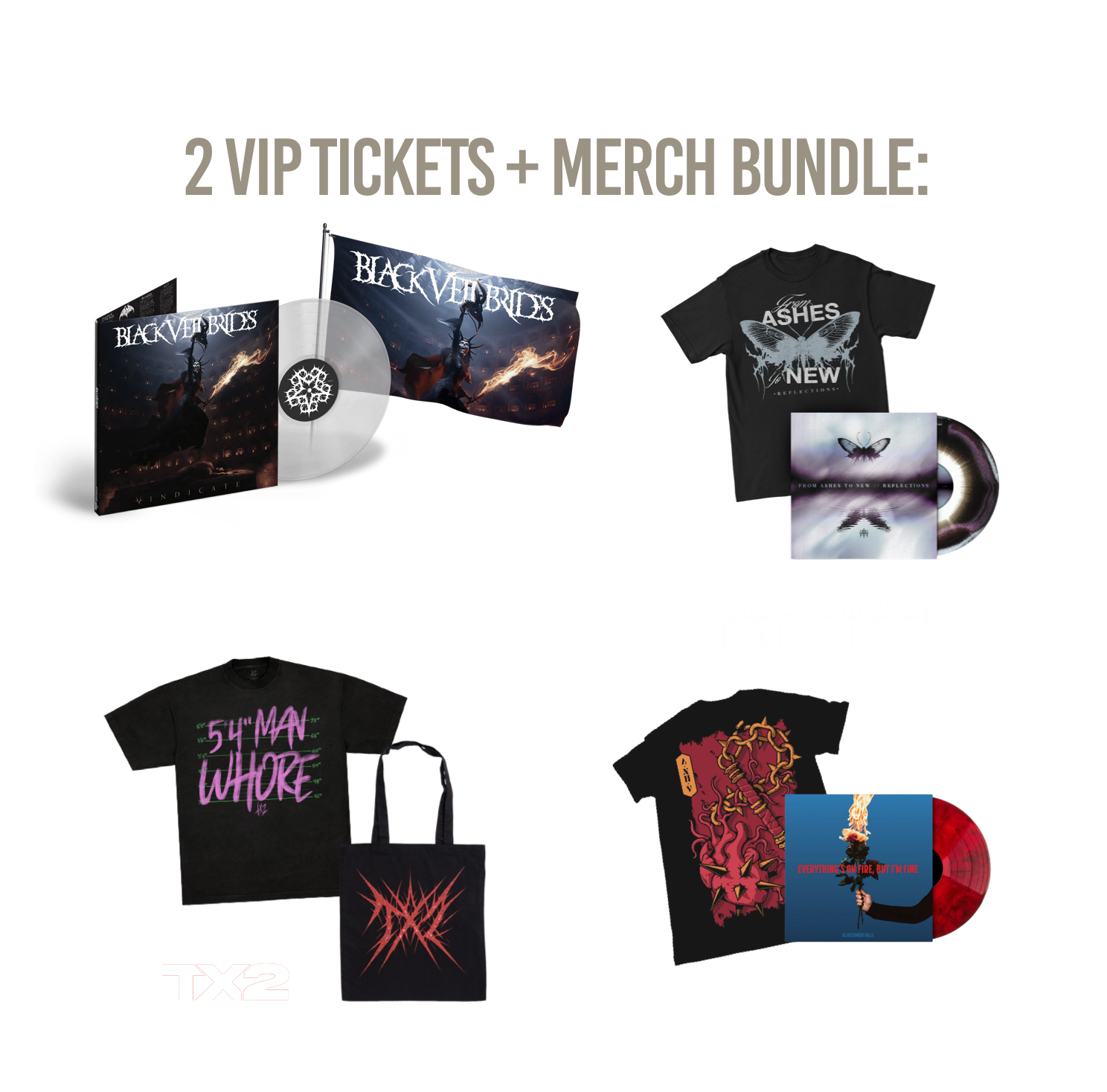 Prizes: 2 VIP tickets for a concert of your choosing from the Black Veil Brides North American Tour 2026 + a merch bundle from each of the 4 bands with 2 items each